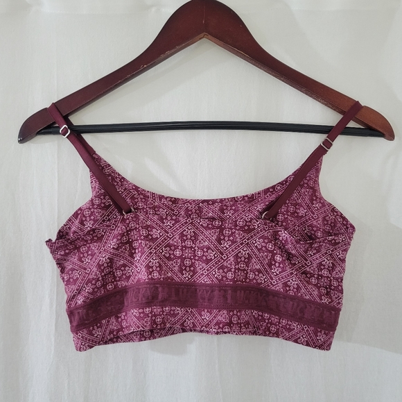 Lucky Brand Maroon/Red/White Patterned Mesh Detailing Square Neck Bra Size L - Picture 2 of 5